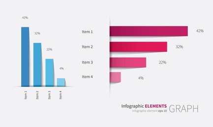 vector flat design graphs with values and percentage / vertical and horizontal graph