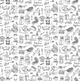 seamless background hand drawn doodle kitchen appliance vector illustration cartoon icons set household equipment small kitchen appliances consumer electronics kitchenware freehand vector sketch
