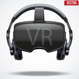 original stereoscopic 3d vr mask with headphones. front view. vector illustration isolated on white background. 