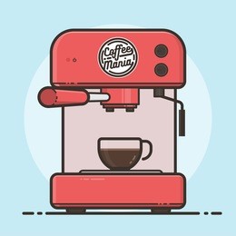 coffee machine with a hot coffee cup. flat design vector illustration.
