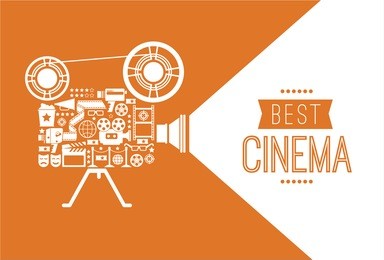 composition with cinema decorative design elements. cinema projector illustration for web, flyers, print design.