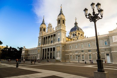 almudena cathedral in madrid in a beautiful summer day, spain