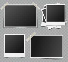 collection of vector blank retro photo frames with transparent shadow effects