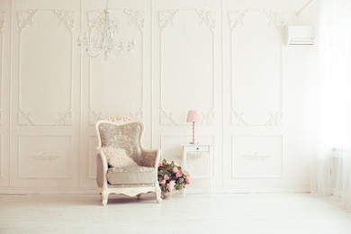 elegant armchair in luxury clean bright white interior