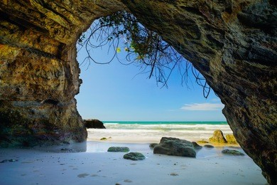 beach view from inside the cave.