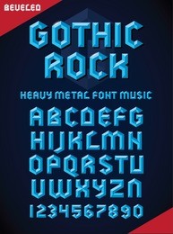 vector illustration of gothic font, beveled alphabet and numbers. upper case.
