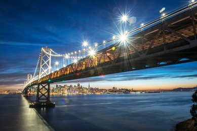 beautiful momoent of bay bridge during sunset, san francisco