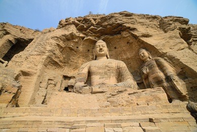 buddha statue at yungang grottoes in datong, china
