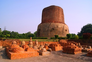 dhamekh stupa in panchaytan temple ruins, sarnath, varanasi, india
landmarks history is buddhist travel  