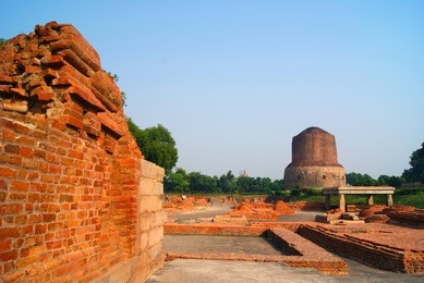 dhamekh stupa in panchaytan temple ruins, sarnath, varanasi, india
landmarks history is buddhist travel  