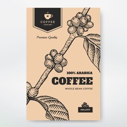 coffee packaging design. coffee branch engraving illustration.