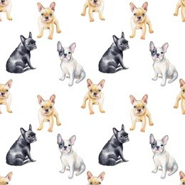 watercolor seamless pattern of french bulldog. pet, puppy background. animal wallpaper. 