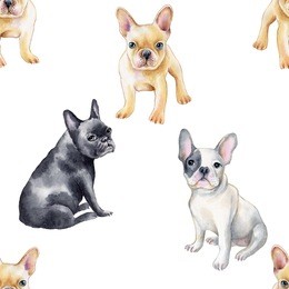 watercolor seamless pattern of french bulldog. pet, puppy background. animal wallpaper. 
