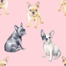 watercolor seamless pattern of french bulldog. pet, puppy background. animal wallpaper. 