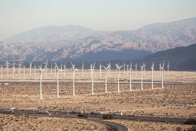 clean energy windmills and mountains by freeway
clean windmill - turbine energy in a california desert. image shows environmental conservation and alternative power generation methods.