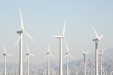windmill turbine farm closeup palm springs california
clean power generation closeup of windmills - turbines near palm springs, california. mountains in the background with an emphasis on the turbines
