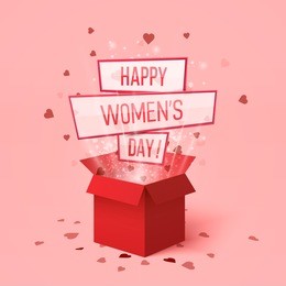 happy womens day. 8 march gift box.red hearts coming out from gift box. womens day gift present with flying hearts for holiday design. hearts explosion. love is in the air. love box. international day