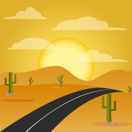 cartoon desert landscape with road