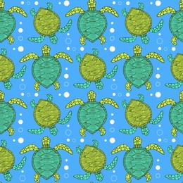 sketch sea turtle pattern in vintage style, vector tile