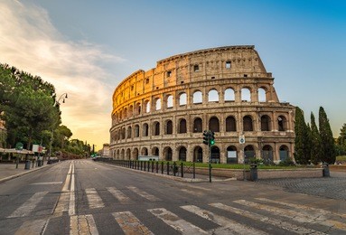 sunrise at rome colosseum (roma coliseum), rome, italy