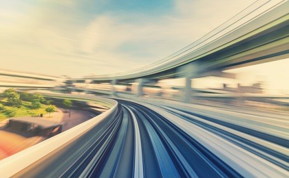 abstract high speed technology pov concept image via the kobe portliner monorail