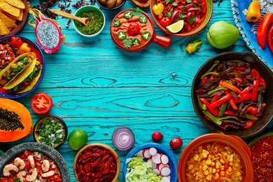 mexican food mix copyspace frame colorful background mexico