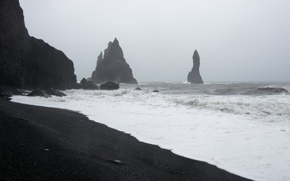 storm on the black beach, iceland