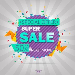super sale poster, banner. big sale, clearance. 50% off. vector illustration.