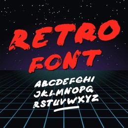 retro font on light grid background. vector alphabet