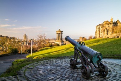 view of monuments on calton hill in edinburgh - scotland