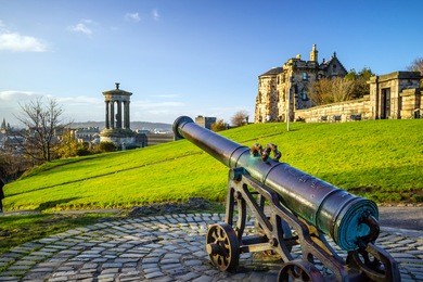 view of monuments on calton hill in edinburgh - scotland