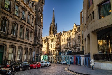 street view of the historic royal mile, edinburgh, scotland