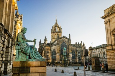 street view of the historic royal mile, edinburgh, scotland