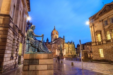 street view of the historic royal mile, edinburgh, scotland