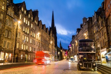 street view of the historic royal mile, edinburgh, scotland