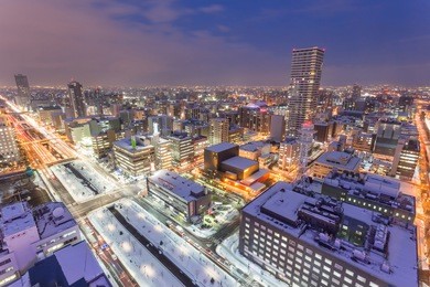cityscape of sapporo at odori park, hokkaido, japan