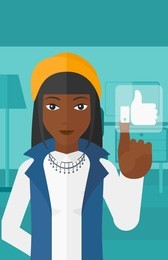 woman pressing like button.