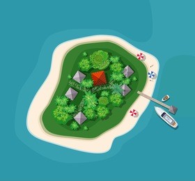 the landscape for recreation. top view of the island paradise  from helicopter seascapes. paradise isle for vacation. maritime hotel for relaxation. travel & leisure. marine map with cities