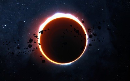 solar eclipse above a nebula. elements of this image furnished by nasa