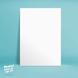vector : white paper poster in turquoise studio room, template mock up for display of product or your content ,business backdrop