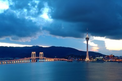 the evening of macau city viewing from taipa island