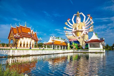 wat plai laem temple with 18 hands god statue (guanyin), koh samui, surat thani, thailand.