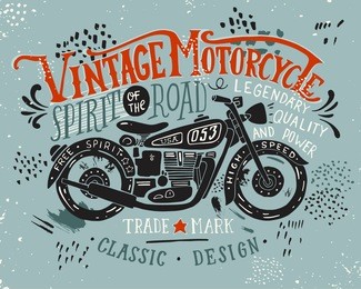 vintage motorcycle. hand drawn grunge vintage illustration with hand lettering and a retro bike. this illustration can be used as a print on t-shirts and bags, stationary or as a poster.