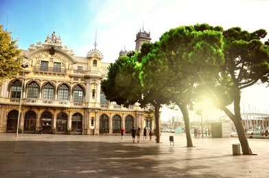 historic building of port de barcelona, barcelona, catalonia, spain
