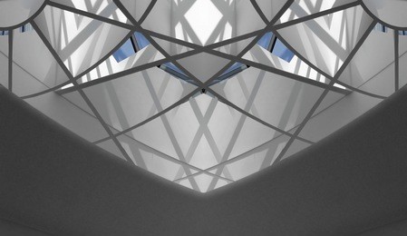 double exposition of modern glass ceiling / glazed aluminum structure. realistic (but not real) architectural composition with small fragments of bright sky. abstract architecture background.