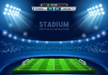 soccer game vector stadium light score board scoreboard field background. 3d stadium football infographic illustration building image international football european championship soccer cup 3d events