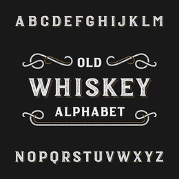 old whiskey alphabet font. distressed type letters. vector typeface for labels, headlines, posters etc.