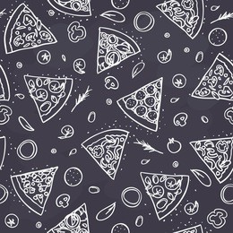 seamless outline drawing pizza pattern on dark background