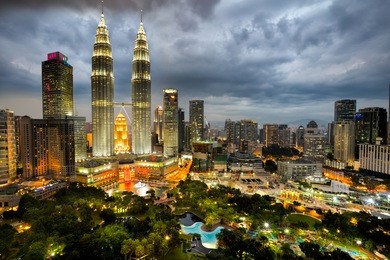 top view of kuala lumpur skyline at twilight