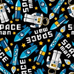 space man and rockets in space seamless pattern .